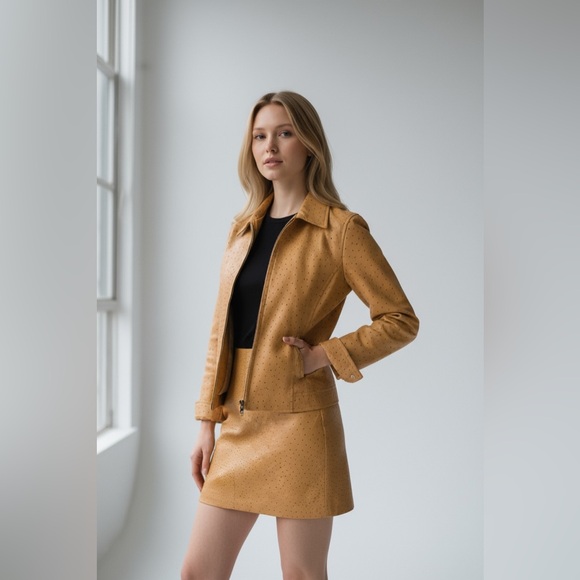 YBS Soft Leather Jacket &  Pencil Skirt Set - Picture 2 of 15